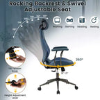 Sedia da ufficio ergonomica Costway con poggiatesta 2D, schienale basculante e ruote, sedia da gaming blu/marrone e beige/grigio e blu