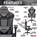 TUYOHW XL Sedia da Gaming Ergonomica, Sedia da Ufficio Girevole a 360° con Cuscino Lombare e Poggiatesta, Reclinabile 90-150° per Ufficio e Casa, Portata Massima 159 kg, Grigio