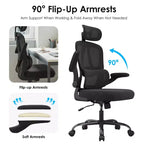 TUYOHW Sedia da ufficio ergonomica in rete con supporto lombare regolabile, poggiatesta e braccioli ribaltabili, sedia da scrivania per ufficio a casa per studio, sala giochi