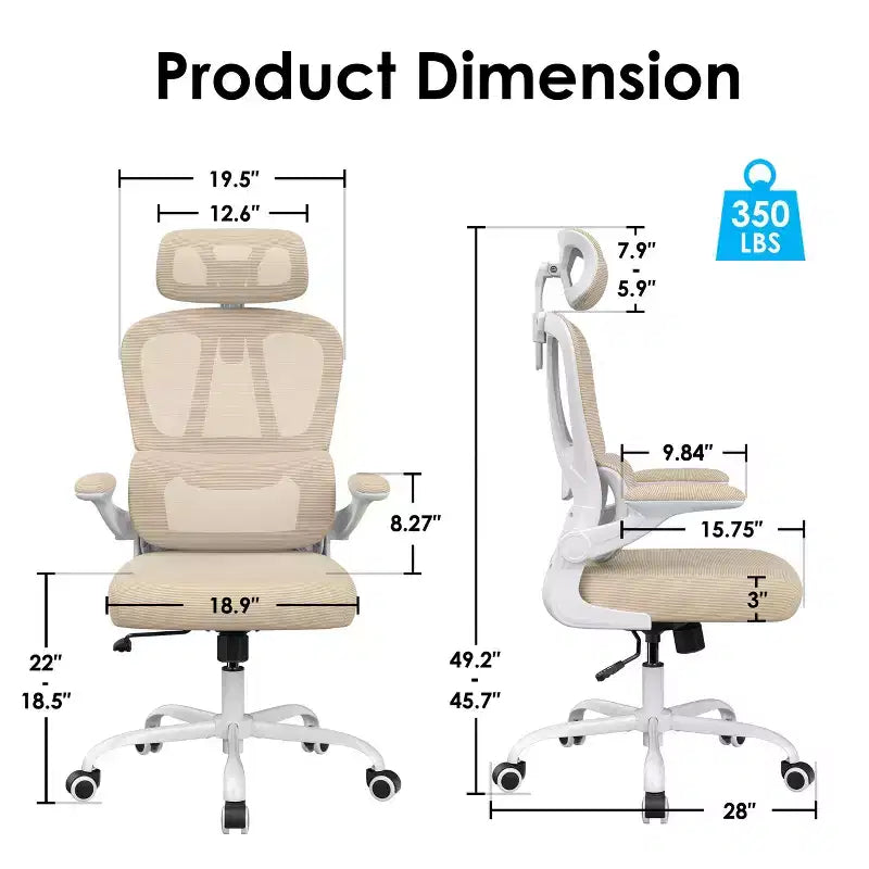 TUYOHW Sedia da ufficio ergonomica in rete con supporto lombare regolabile, poggiatesta e braccioli ribaltabili, sedia da scrivania per ufficio a casa per studio, sala giochi