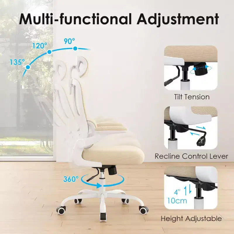 TUYOHW Sedia da ufficio ergonomica in rete con supporto lombare regolabile, poggiatesta e braccioli ribaltabili, sedia da scrivania per ufficio a casa per studio, sala giochi