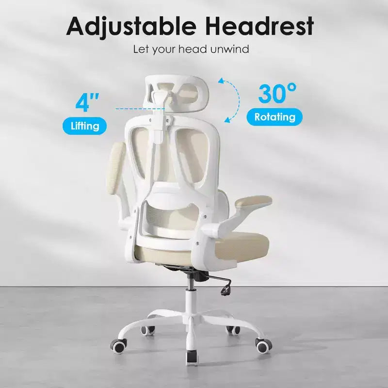 TUYOHW Sedia da ufficio ergonomica in rete con supporto lombare regolabile, poggiatesta e braccioli ribaltabili, sedia da scrivania per ufficio a casa per studio, sala giochi