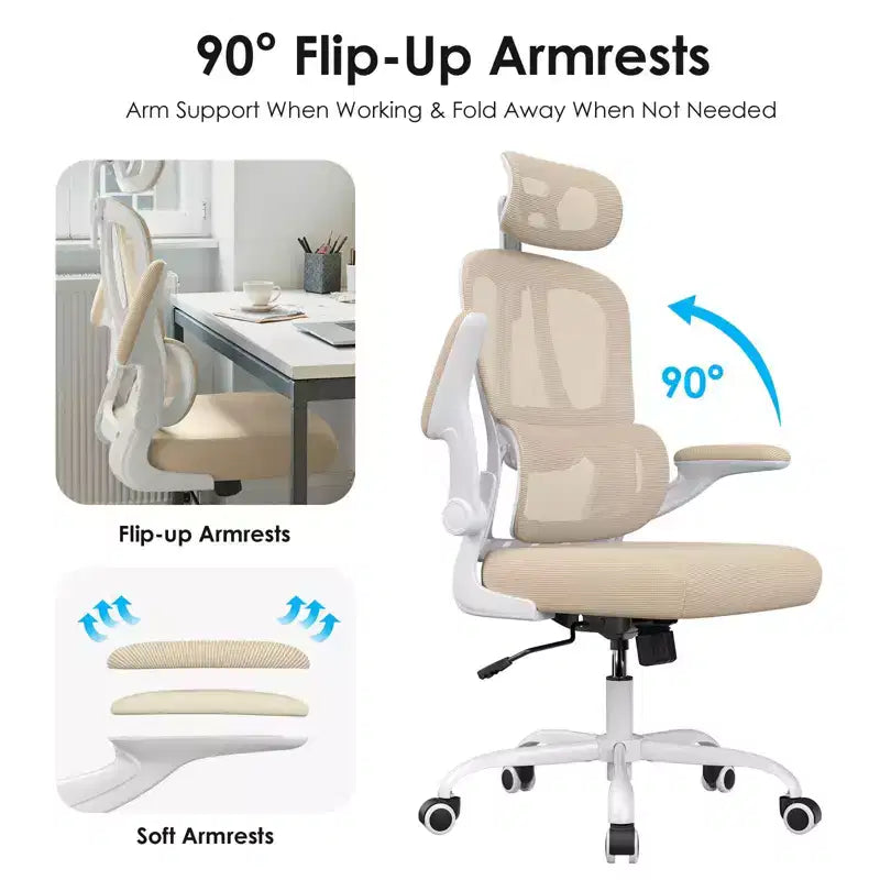 TUYOHW Sedia da ufficio ergonomica in rete con supporto lombare regolabile, poggiatesta e braccioli ribaltabili, sedia da scrivania per ufficio a casa per studio, sala giochi