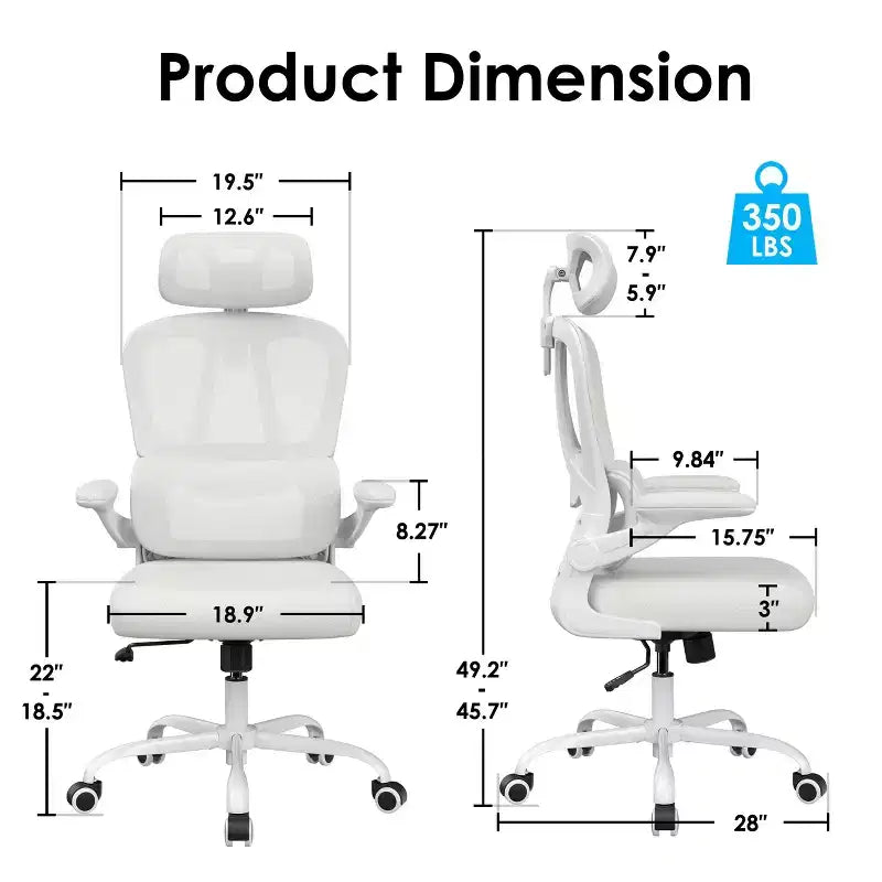 TUYOHW Sedia da ufficio ergonomica in rete con supporto lombare regolabile, poggiatesta e braccioli ribaltabili, sedia da scrivania per ufficio a casa per studio, sala giochi