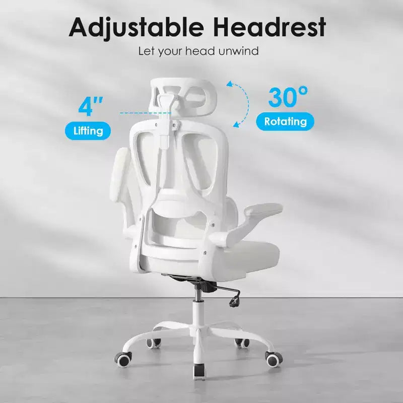 TUYOHW Sedia da ufficio ergonomica in rete con supporto lombare regolabile, poggiatesta e braccioli ribaltabili, sedia da scrivania per ufficio a casa per studio, sala giochi