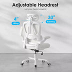 TUYOHW Sedia da ufficio ergonomica in rete con supporto lombare regolabile, poggiatesta e braccioli ribaltabili, sedia da scrivania per ufficio a casa per studio, sala giochi