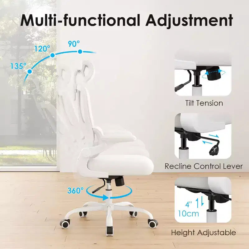 TUYOHW Sedia da ufficio ergonomica in rete con supporto lombare regolabile, poggiatesta e braccioli ribaltabili, sedia da scrivania per ufficio a casa per studio, sala giochi
