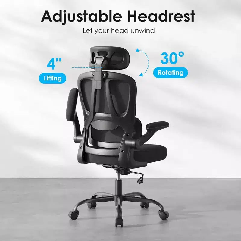 TUYOHW Sedia da ufficio ergonomica in rete con supporto lombare regolabile, poggiatesta e braccioli ribaltabili, sedia da scrivania per ufficio a casa per studio, sala giochi