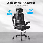 TUYOHW Sedia da ufficio ergonomica in rete con supporto lombare regolabile, poggiatesta e braccioli ribaltabili, sedia da scrivania per ufficio a casa per studio, sala giochi