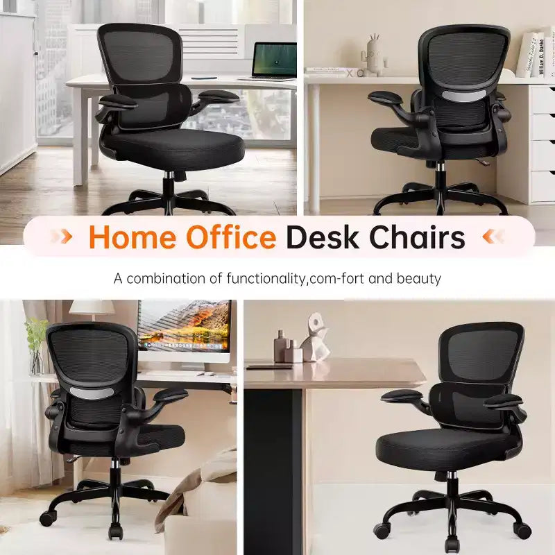 KERDOM Breathable Mesh Comfy Chair with Lumbar Support, with Flip-up Armrests, Gaming Chair for Home Office