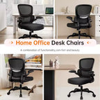 KERDOM Breathable Mesh Comfy Chair with Lumbar Support, with Flip-up Armrests, Gaming Chair for Home Office
