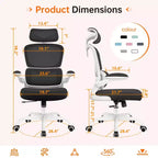 KERDOM Breathable Mesh Comfy Chair with Lumbar Support, with Flip-up Armrests, Gaming Chair for Home Office