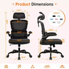 KERDOM Breathable Mesh Comfy Chair with Lumbar Support, with Flip-up Armrests, Gaming Chair for Home Office