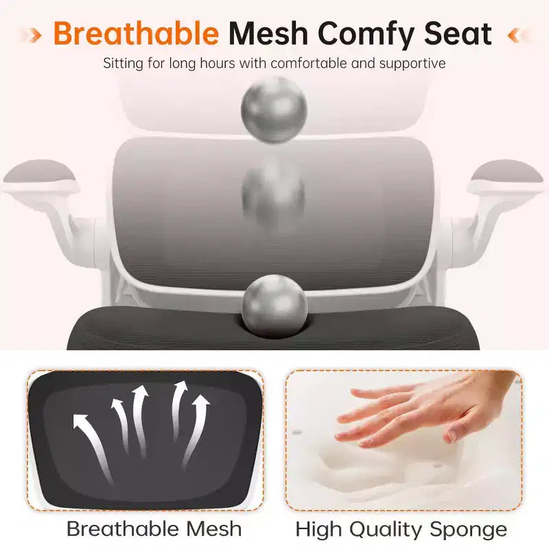 KERDOM Breathable Mesh Comfy Chair with Lumbar Support, with Flip-up Armrests, Gaming Chair for Home Office