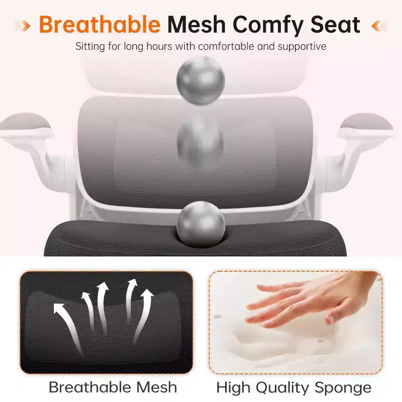 KERDOM Breathable Mesh Comfy Chair with Lumbar Support, with Flip-up Armrests, Gaming Chair for Home Office