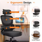 KERDOM Breathable Mesh Comfy Chair with Lumbar Support, with Flip-up Armrests, Gaming Chair for Home Office