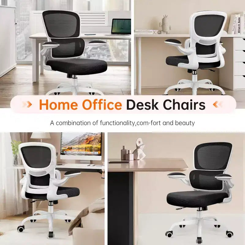 KERDOM Breathable Mesh Comfy Chair with Lumbar Support, with Flip-up Armrests, Gaming Chair for Home Office