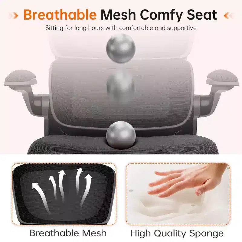 KERDOM Breathable Mesh Comfy Chair with Lumbar Support, with Flip-up Armrests, Gaming Chair for Home Office