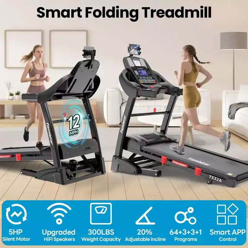 Tapis Roulant Inclinazione Automatica 20% 5.1HP per Casa, Tapis Roulant Pieghevole con Capacità 136 kg, Doppio Altoparlante HiFi, Controllo App con Corsa Virtuale, 71 Programmi