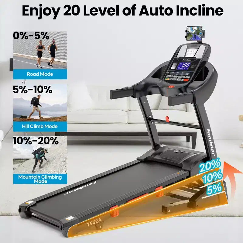 Tapis Roulant Inclinazione Automatica 20% 5.1HP per Casa, Tapis Roulant Pieghevole con Capacità 136 kg, Doppio Altoparlante HiFi, Controllo App con Corsa Virtuale, 71 Programmi