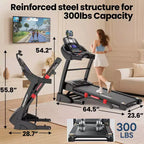 Tapis Roulant Inclinazione Automatica 20% 5.1HP per Casa, Tapis Roulant Pieghevole con Capacità 136 kg, Doppio Altoparlante HiFi, Controllo App con Corsa Virtuale, 71 Programmi