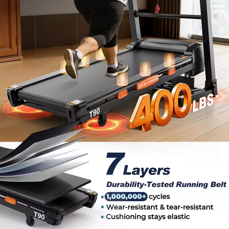 400LB Capacity Treadmill,5HP Foldable Treadmill w/ 20% Auto Incline,12MPH Portable Treadmill for Home,Fun Workouts w/APP,105 Programs,Shock Absorption