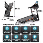 400LB Capacity Treadmill,5HP Foldable Treadmill w/ 20% Auto Incline,12MPH Portable Treadmill for Home,Fun Workouts w/APP,105 Programs,Shock Absorption