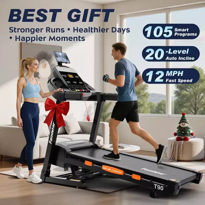 400LB Capacity Treadmill,5HP Foldable Treadmill w/ 20% Auto Incline,12MPH Portable Treadmill for Home,Fun Workouts w/APP,105 Programs,Shock Absorption