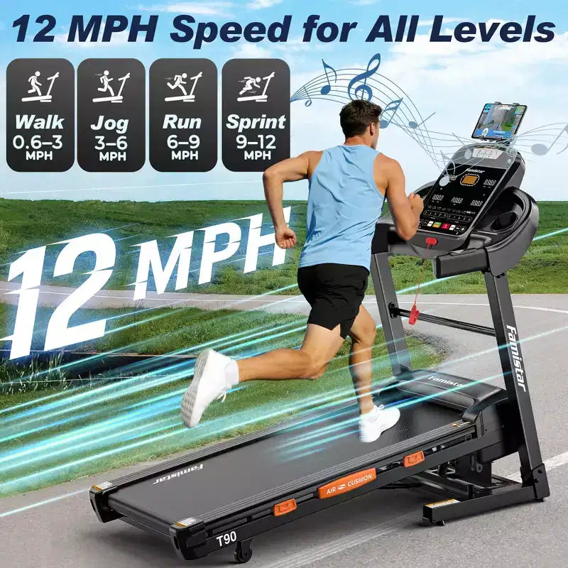 400LB Capacity Treadmill,5HP Foldable Treadmill w/ 20% Auto Incline,12MPH Portable Treadmill for Home,Fun Workouts w/APP,105 Programs,Shock Absorption