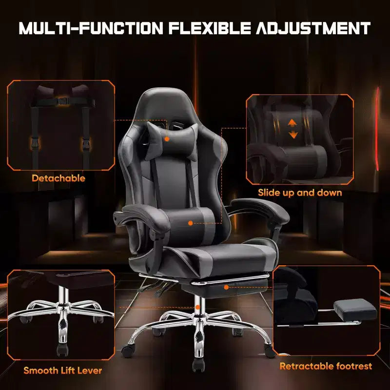 TUYOHW Sedia da Gaming Ergonomica con Poggiapiedi, Poltrona Reclinabile in Pelle PU con Poggiatesta e Bracciolo Fisso, Sedia da Ufficio per Studio