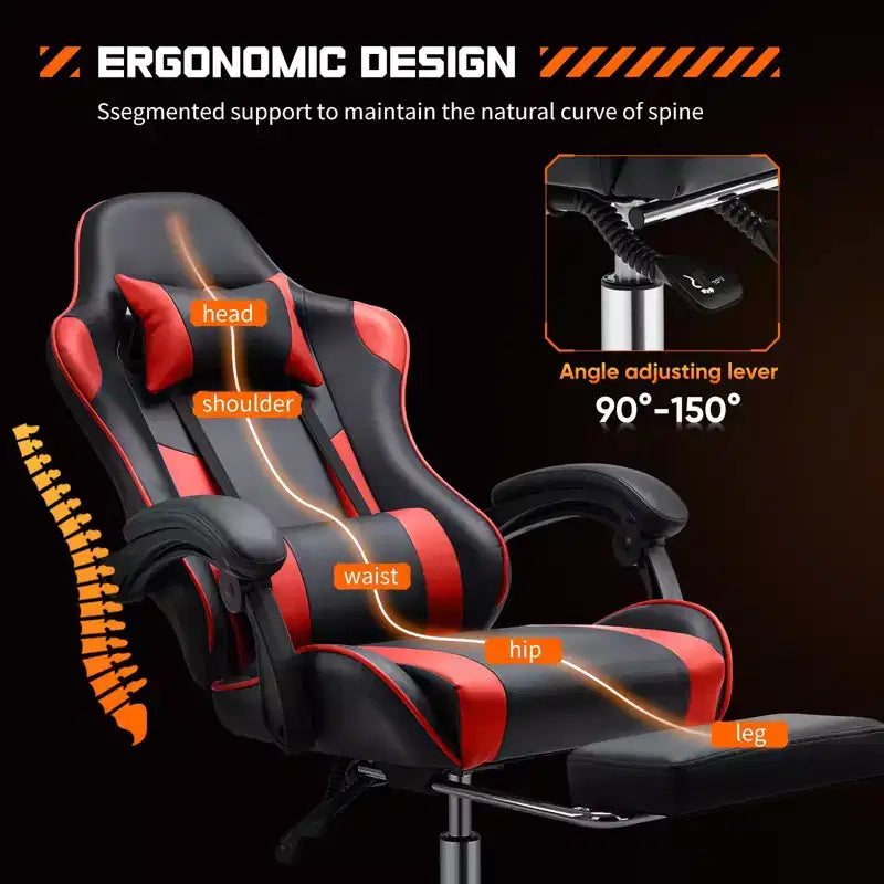 TUYOHW Sedia da Gaming Ergonomica con Poggiapiedi, Poltrona Reclinabile in Pelle PU con Poggiatesta e Bracciolo Fisso, Sedia da Ufficio per Studio
