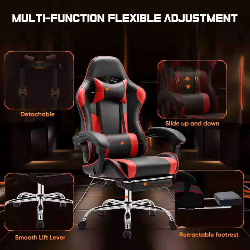 TUYOHW Sedia da Gaming Ergonomica con Poggiapiedi, Poltrona Reclinabile in Pelle PU con Poggiatesta e Bracciolo Fisso, Sedia da Ufficio per Studio