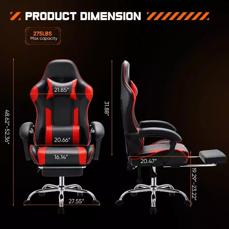 TUYOHW Sedia da Gaming Ergonomica con Poggiapiedi, Poltrona Reclinabile in Pelle PU con Poggiatesta e Bracciolo Fisso, Sedia da Ufficio per Studio