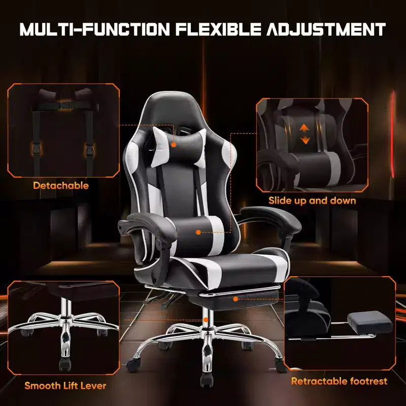 TUYOHW Sedia da Gaming Ergonomica con Poggiapiedi, Poltrona Reclinabile in Pelle PU con Poggiatesta e Bracciolo Fisso, Sedia da Ufficio per Studio
