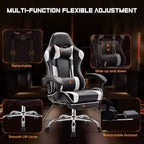TUYOHW Sedia da Gaming Ergonomica con Poggiapiedi, Poltrona Reclinabile in Pelle PU con Poggiatesta e Bracciolo Fisso, Sedia da Ufficio per Studio