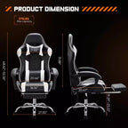 TUYOHW Sedia da Gaming Ergonomica con Poggiapiedi, Poltrona Reclinabile in Pelle PU con Poggiatesta e Bracciolo Fisso, Sedia da Ufficio per Studio