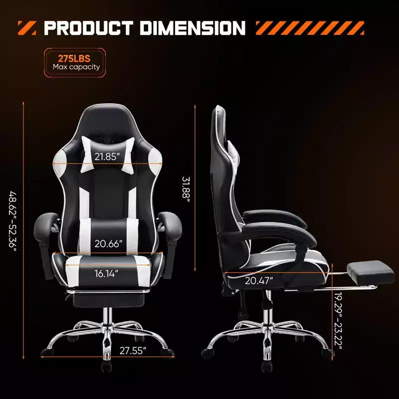 TUYOHW Sedia da Gaming Ergonomica con Poggiapiedi, Poltrona Reclinabile in Pelle PU con Poggiatesta e Bracciolo Fisso, Sedia da Ufficio per Studio