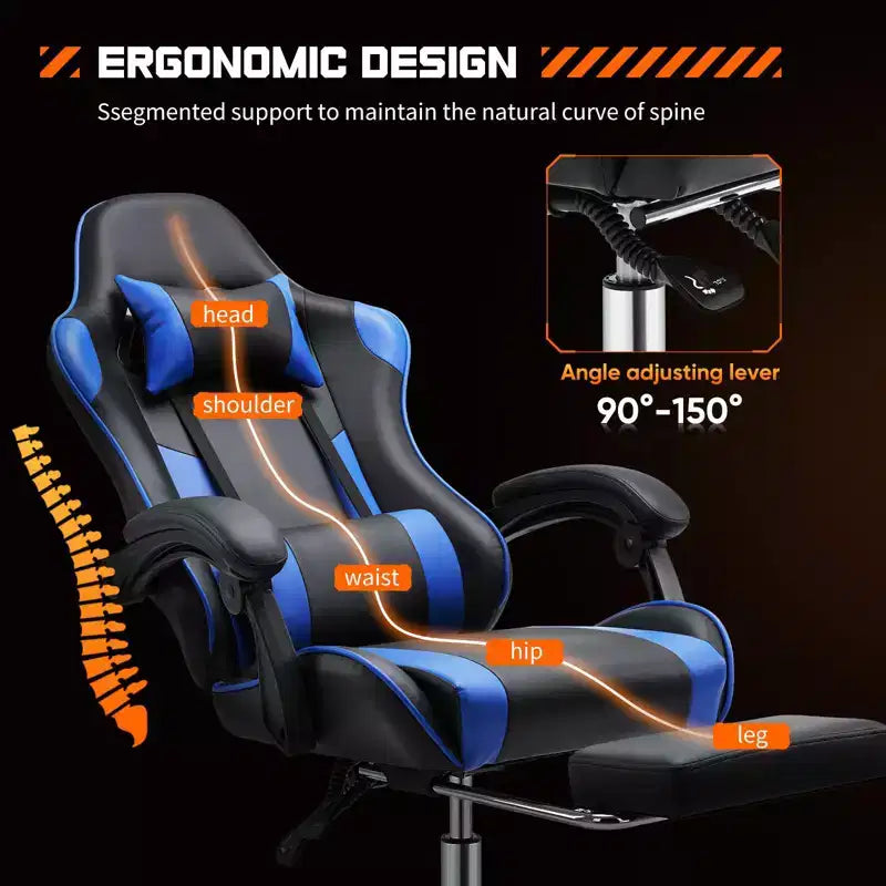 TUYOHW Sedia da Gaming Ergonomica con Poggiapiedi, Poltrona Reclinabile in Pelle PU con Poggiatesta e Bracciolo Fisso, Sedia da Ufficio per Studio