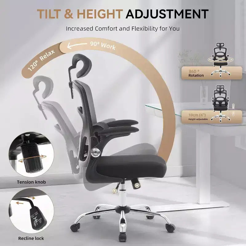 COZONY Ergonomic Desk Chair - Mesh Office Desk Chair w/ Wheels, High-Back Computer Gaming Chair with Adjustable Headrest, Rolling Swivel Task Chair