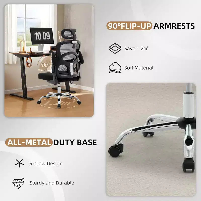 COZONY Ergonomic Desk Chair - Mesh Office Desk Chair w/ Wheels, High-Back Computer Gaming Chair with Adjustable Headrest, Rolling Swivel Task Chair