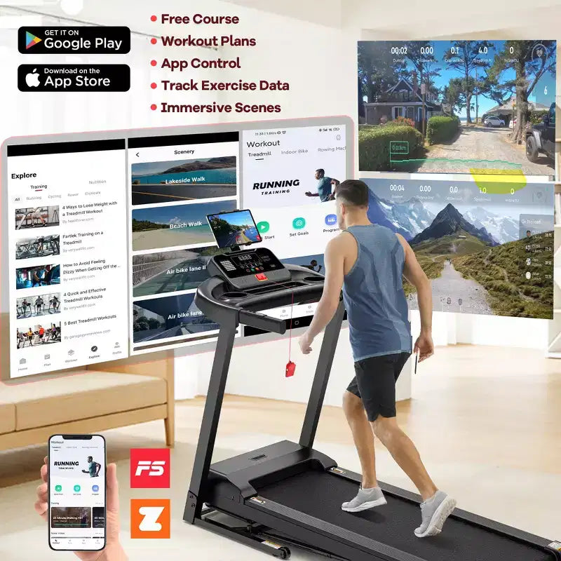3.5HP Folding Treadmill for Home/Office, 3-Level Incline, 7.5 MPH,64 Programs, FREE Courses&APP Control, Heart Rate Monitor,Jogging walking treadmill