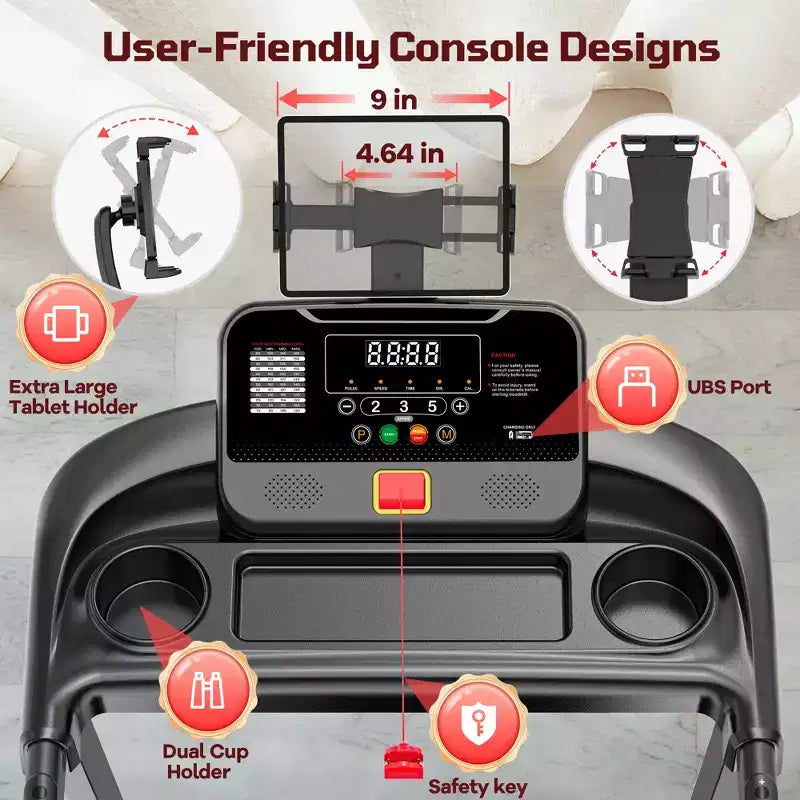 3.5HP Folding Treadmill for Home/Office, 3-Level Incline, 7.5 MPH,64 Programs, FREE Courses&APP Control, Heart Rate Monitor,Jogging walking treadmill