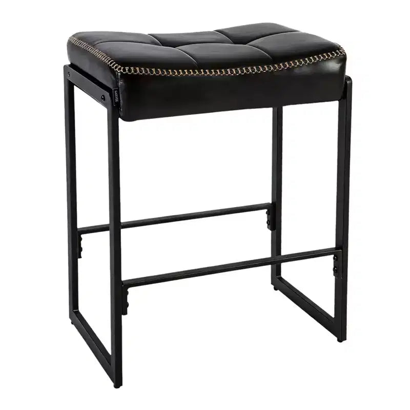 Sgabello da bar a sella, altezza bancone 66 cm con sedile curvo in pelle cerata, design moderno di metà secolo per isola cucina, sala da pranzo o bar, nero