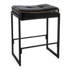 Sgabello da bar a sella, altezza bancone 66 cm con sedile curvo in pelle cerata, design moderno di metà secolo per isola cucina, sala da pranzo o bar, nero
