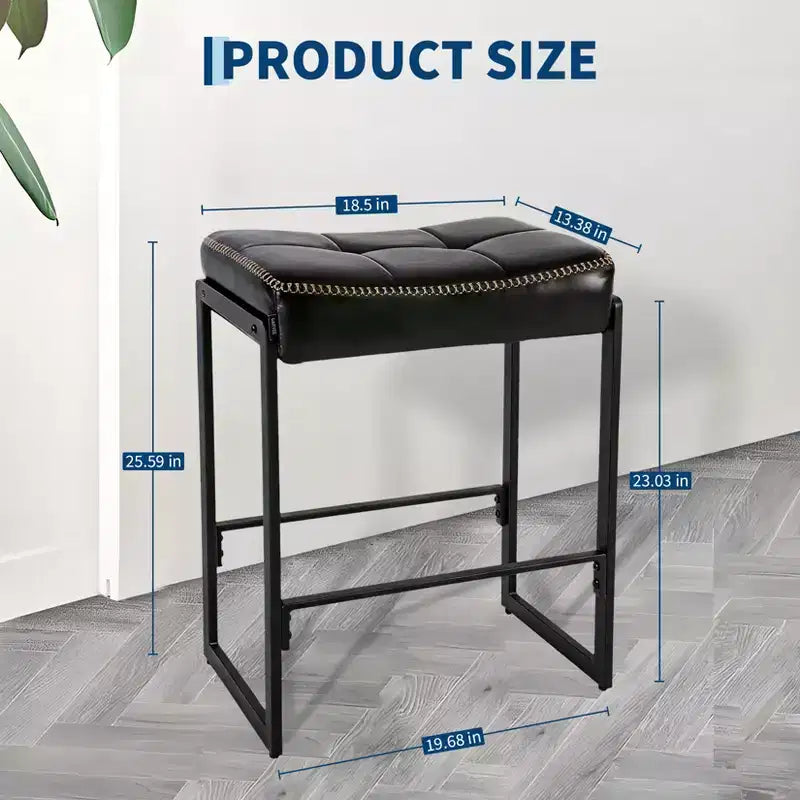 Sgabello da bar a sella, altezza bancone 66 cm con sedile curvo in pelle cerata, design moderno di metà secolo per isola cucina, sala da pranzo o bar, nero