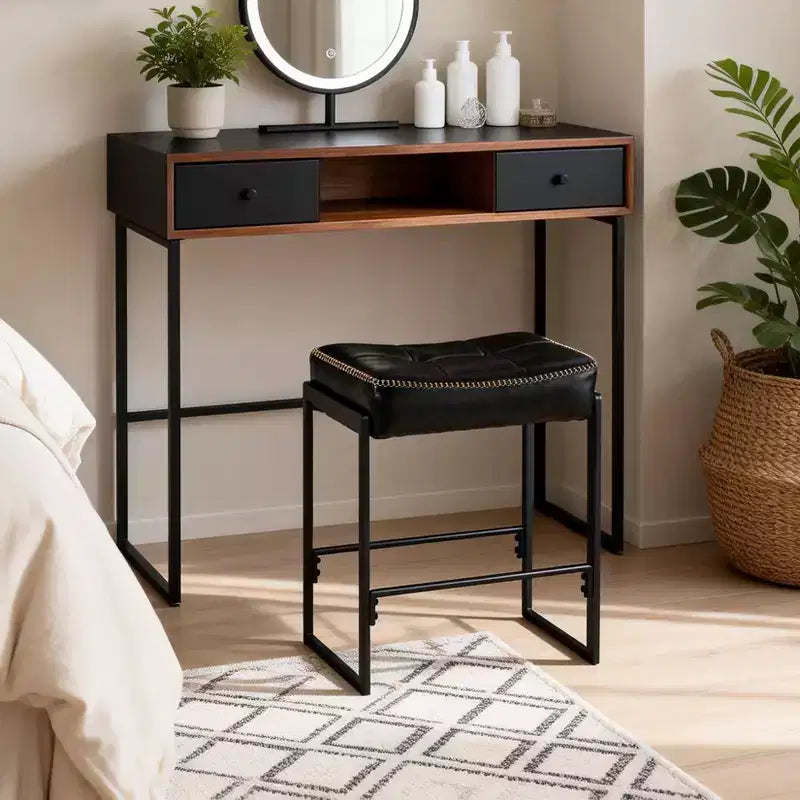 Sgabello da bar a sella, altezza bancone 66 cm con sedile curvo in pelle cerata, design moderno di metà secolo per isola cucina, sala da pranzo o bar, nero