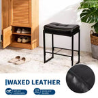 Sgabello da bar a sella, altezza bancone 66 cm con sedile curvo in pelle cerata, design moderno di metà secolo per isola cucina, sala da pranzo o bar, nero
