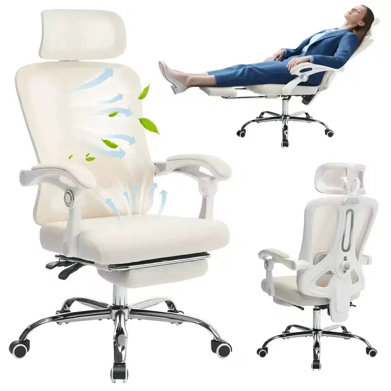Acekool Ergonomic Mesh Reclining Chair with Footrest, Adjustable Lumbar & Headrest, for Home Office Gaming Room