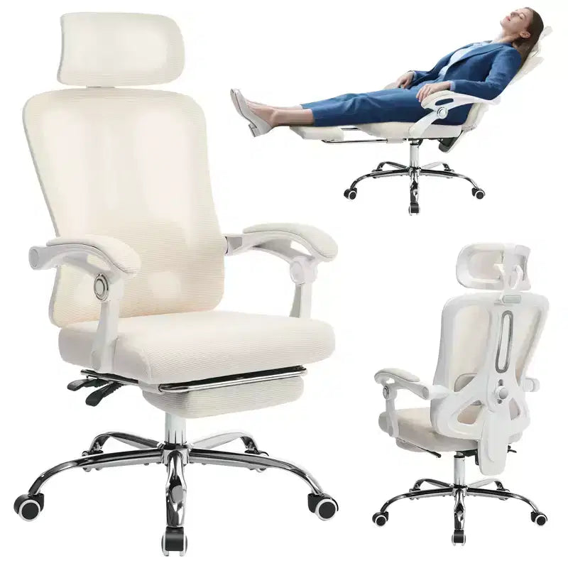 Acekool Ergonomic Mesh Reclining Chair with Footrest, Adjustable Lumbar & Headrest, for Home Office Gaming Room