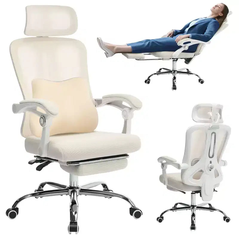Acekool Ergonomic Mesh Reclining Chair with Footrest, Adjustable Lumbar & Headrest, for Home Office Gaming Room